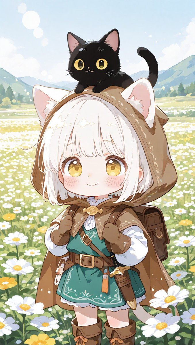 おはようございます朝の陽射しを浴びながら、白い花畑でお散歩中のミモザとソラです♪

今日も二人でのんびり、ゆったり冒険してきますね。あなたの一日も、優しい風と小さな幸せがいっぱいになりますように。

#aiイラスト