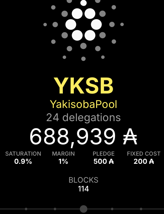 本ステークプールは619エポックへ移行しました。 618エポックではブロックの生成スケジュール割り当てがなく、ブロック生成できませんでした。 皆様からの委任をお待ちしております🙇
