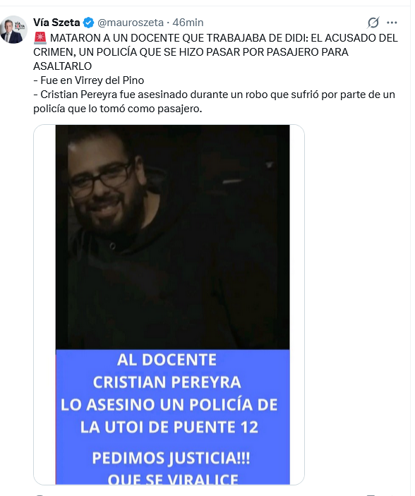 No es hacia dónde vamos, es adonde estamos.  
Un docente que también trabajaba como chofer de Didi fue asesinado por un cana que también era chorro.