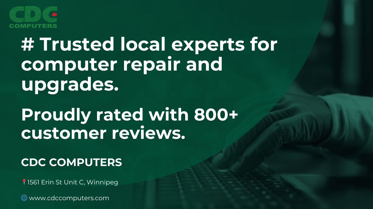 CDCComputers's tweet photo. 💯 Trusted local tech experts in Winnipeg.
 Rated by 800+ satisfied customers.
 📍 1561 Erin St Unit C, Winnipeg
 🌐 https://t.co/XJToOffPDC
 #WinnipegBusiness #CDCComputers https://t.co/mpMBR4AobA