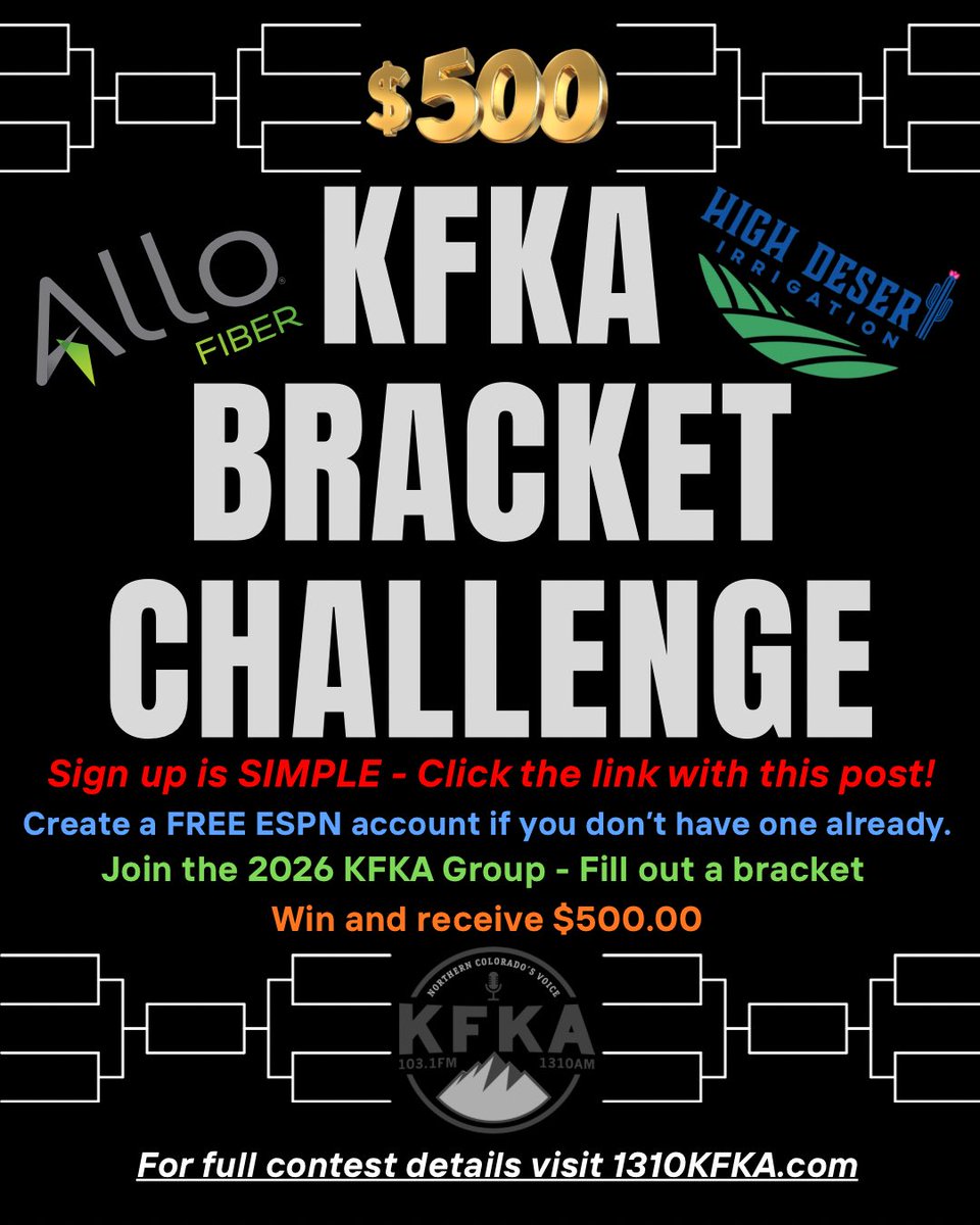 1310_KFKA's tweet photo. The bracket is out now! Join the KFKA bracket challenge for your chance of $500! 

https://t.co/bPO6E6ifFh https://t.co/tMcGseV1eU