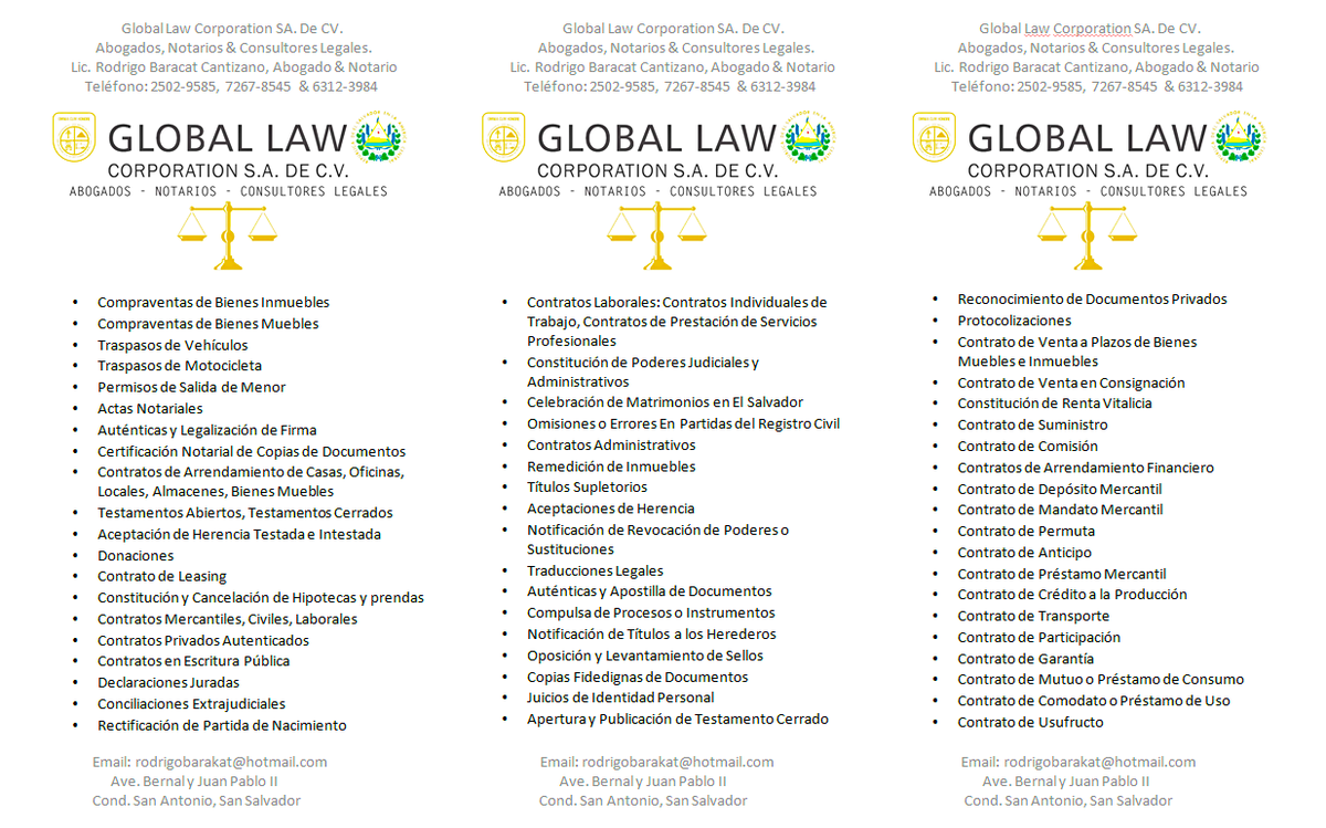 RodrigoBarakat's tweet photo. Global Law Corporation SA. De CV.
Abogados, Notarios, &amp; Consultores Legales.
Attorneys, Public Notaries, &amp; Legal Consultants.
Servicios Profesionales de Notario.
Public Notary Services.
Servicios profesionales de Asesoría Legal.
Professional Legal Advice Services. https://t.co/F3A6ftKRKb