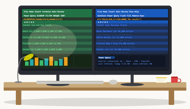 HerschbeinCPA's tweet photo. Top 3 Excel tools accounting teams should be using in 2026 — and mostly aren't:  
1. Power Query — stop copy-pasting from multiple sources. Connect once, refresh forever.  
2. XLOOKUP — if you're still on VLOOKUP, the upgrade takes 10 minutes and eliminates reconciliation headaches.  
3. FILTER / UNIQUE / SORT — real-time dynamic reports without rebuilding the spreadsheet every month.  

Better tools aren't always new software. Sometimes it's what's already installed.  

#Accounting #Excel #CPA #TaxTwitter