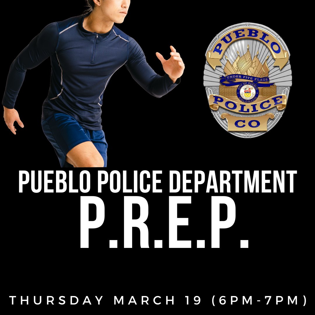 PuebloPolice1's tweet image. 📅 Join us for the PREP Session on March 19, 6 PM at Pueblo Police Annex, 305 S Mechanic St! 🏋️‍♂️ Get ready for the Police Patrol Hiring Windows: March 15 - April 4, 2026. Enhance your fitness &amp;amp; prepare for a rewarding career! 🚔 #PuebloPolice #JoinUs #LawEnforcement