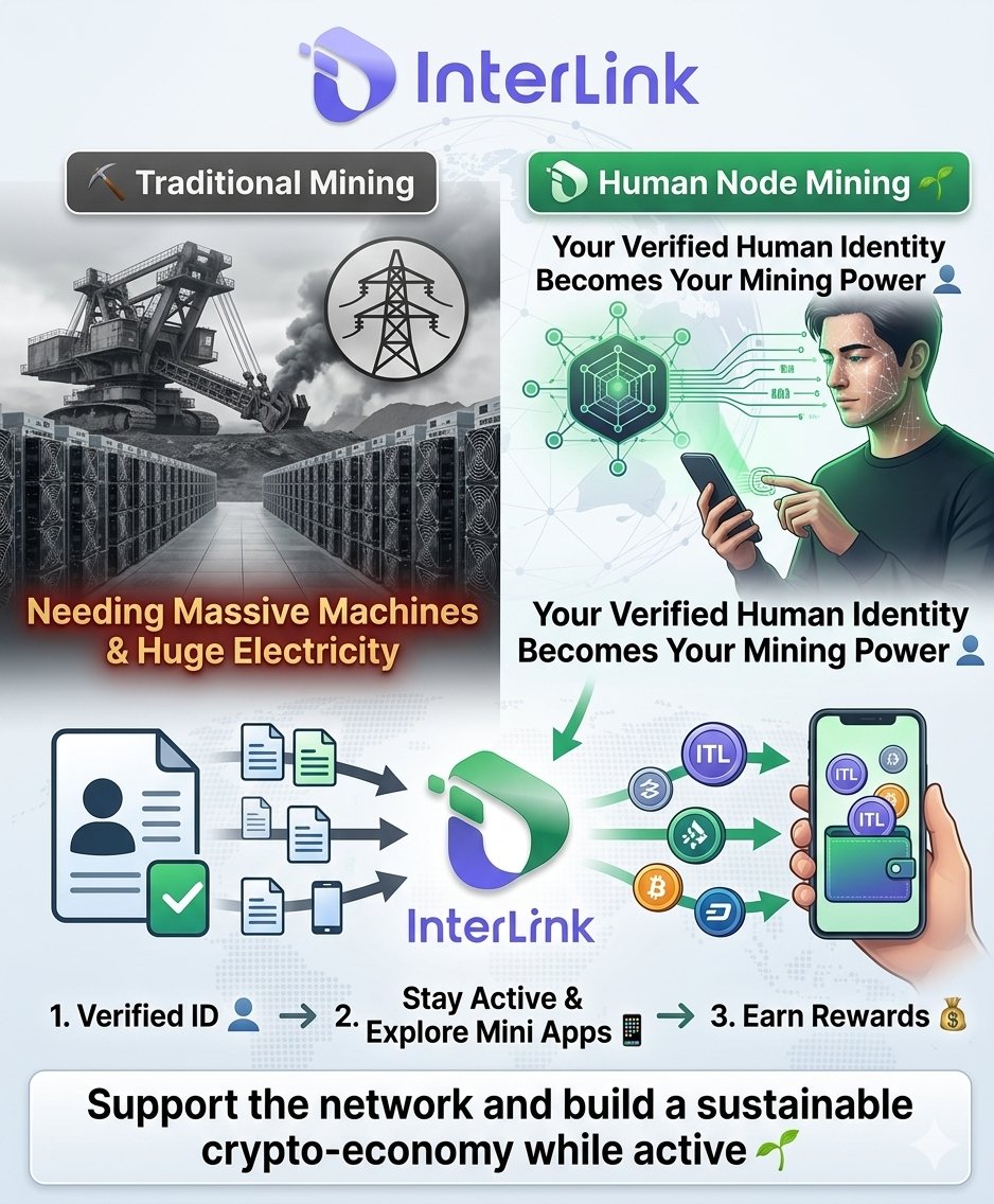 FUTUREINTERLINK's tweet photo. ⛏ Traditional mining needs machines and huge electricity
InterLink introduces Human Node Mining
Your verified human identity becomes your mining power 👤
Stay active explore mini apps and earn rewards while supporting the network 🌱
#INTERLINK #ITLG #ITL https://t.co/hGkjnt1fck