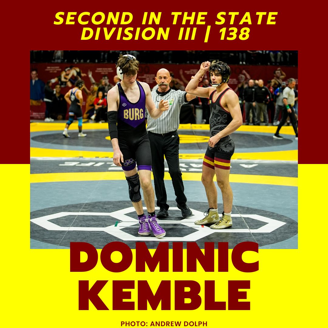 A storybook senior season for Dominic Kemble.

A three-time state qualifier. A two-time state placer. Southeast's first finalist since 2000.

He won one-point matches in the quarters and semis to get to the finals.

For years to come, Dominic Kemble set the standard at Southeast.