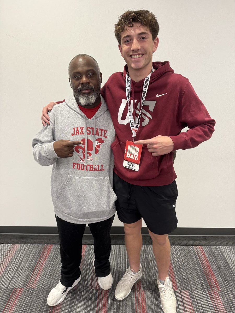 cooper_yancey08's tweet photo. Had a great time at Jax State yesterday for Junior Day! Big thanks to @JAJones1218 and @maxwellthurmond for the invitation, great hospitality and even better energy! Can’t wait to be back on campus! 

@CoachMHolcomb
@klicclak2
@trlong02
@kt_recruiting @Chris_Sailer
@HallTechSports1
@AL6AFootball
@4thDownU
@UnLockYourGame_