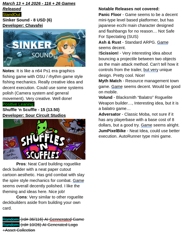 Looking over steam releases daily and giving surface level thoughts on game quality and ideas presented. I choose games that I find interesting. #gamedev #indiedev #steam

bsky.app/profile/retror…