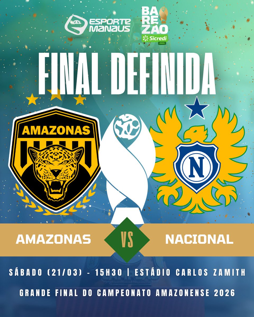 ⚽🏆 Teremos reedição na final do Campeonato Amazonense de 2026! Campeões dos turnos, Amazonas e Nacional prometem um duelo eletrizante no próximo sábado (21) valendo o título geral e mais uma taça pra galeria. Vai pegar fogo! 🔥

#Barezão2026
#AmazonasFC
#NacionalFC