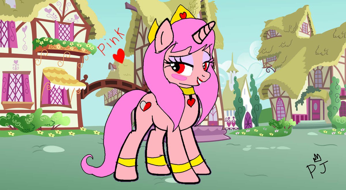 PjFnia's tweet image. Está es pink un personaje que yo hice si esuna unicornio su cutimar es un corazón de dos colores rojo y gris , si su talento es Aser felicidad y amor 😊🩷🩷🩷  y también es juguetona y cariñosa como fluttershy 
Y Pinki pie  aguas que te den un beso por qué usa labial de fresa 🍓