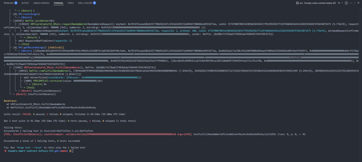 pleasant_bae's tweet photo. I've been wrestling with a failing test in my Foundry lottery project for a while now.

I'm trying to trace an InsufficientBalance() revert while fulfilling VRF randomness and sending the prize to the winner.  
Still learning, still pushing through. Fix coming soon.  
#solidity https://t.co/iRFQVY6mnJ
