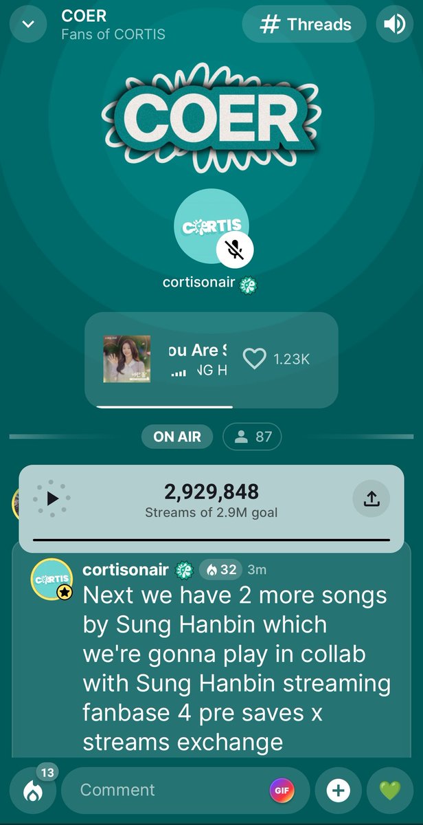 As part of the joint Collab for pre saves x streams exchange with <a href="/SHBStream/">SUNG HANBIN STREAMING TEAM</a> we've played two of Hanbinnie's songs on our coer channel which marks the end of the Collab.
Thank you <a href="/SHBStream/">SUNG HANBIN STREAMING TEAM</a> &amp; Allins for the love and support to Cortis💚
#COERXALLINDAN