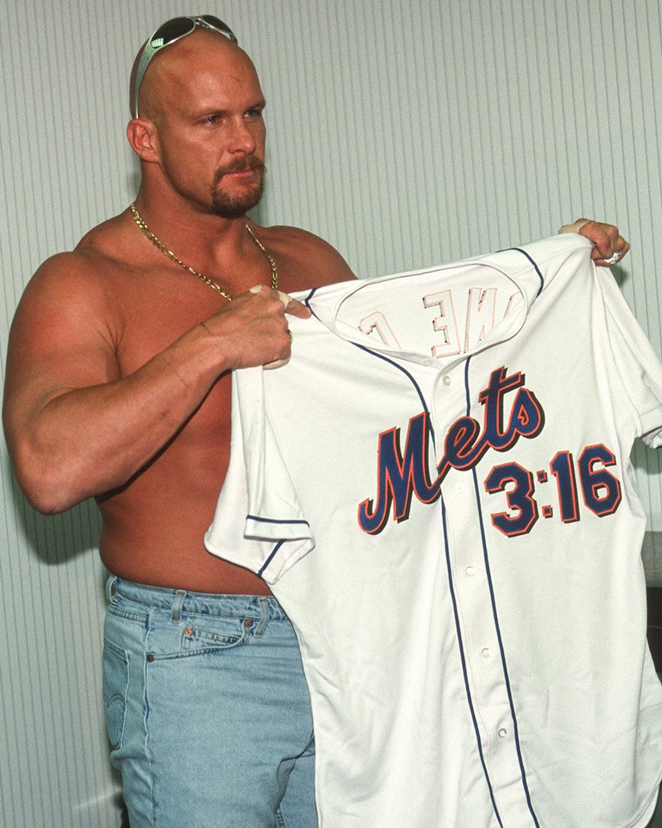 MLB's tweet image. Stone Cold Steve Austin rockin’ this custom jersey 🔥

Happy Austin 3:16 Day 😤 #316Day