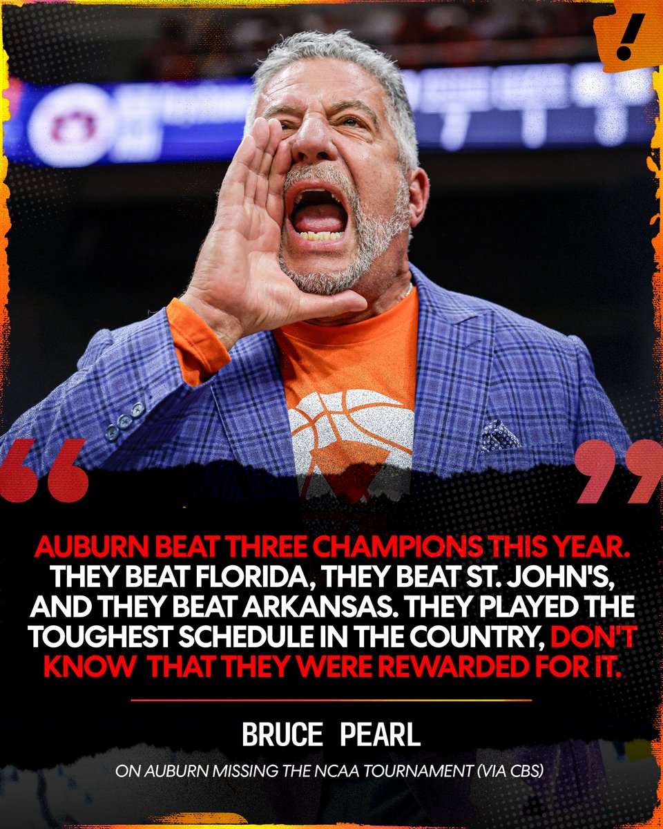 YahooSports's tweet photo. Bruce Pearl speaks on Auburn missing the NCAA Tournament despite its notable wins 👀 https://t.co/F5E6CX6prD