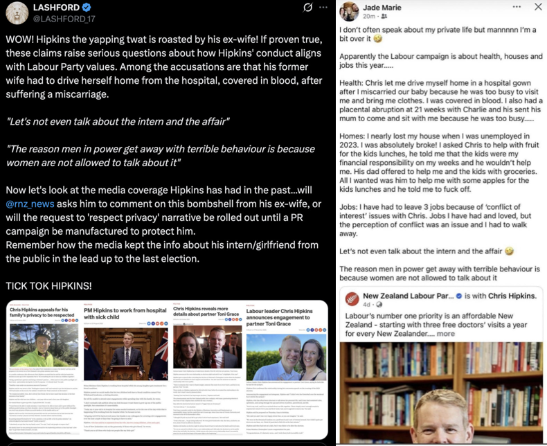 You know the media is going to attack Hipkins ex-wife to discredit her, they protected him whilst hiding the story of his affair with the intern.

Good on Jade for speaking up now, let the truth bombs flow! 

x.com/Suitandtie9999…