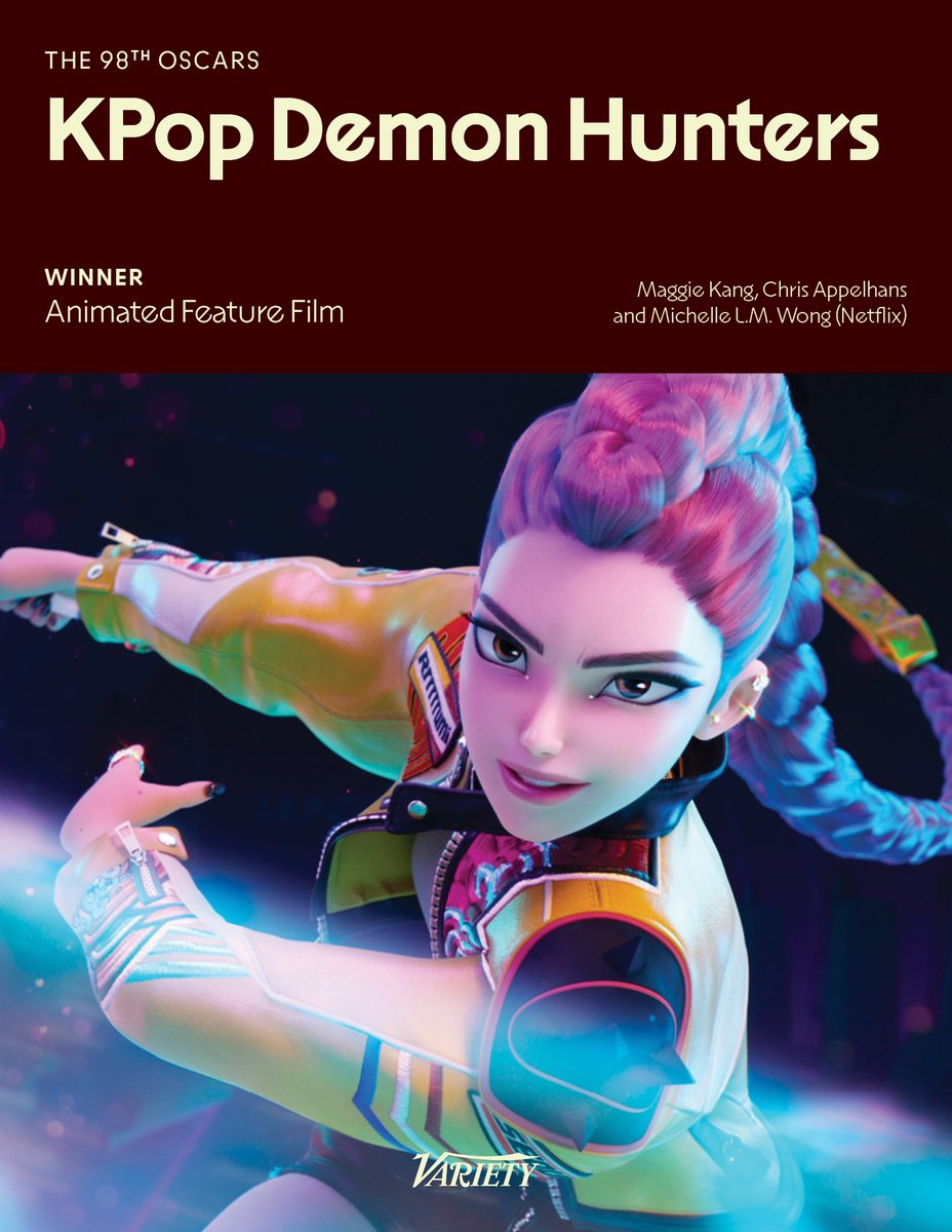 Variety's tweet photo. #Oscars: “KPop Demon Hunters” wins Best Animated Feature Film

See the full list of winners: https://t.co/8VOtukheSD https://t.co/3bz1oVOtwg