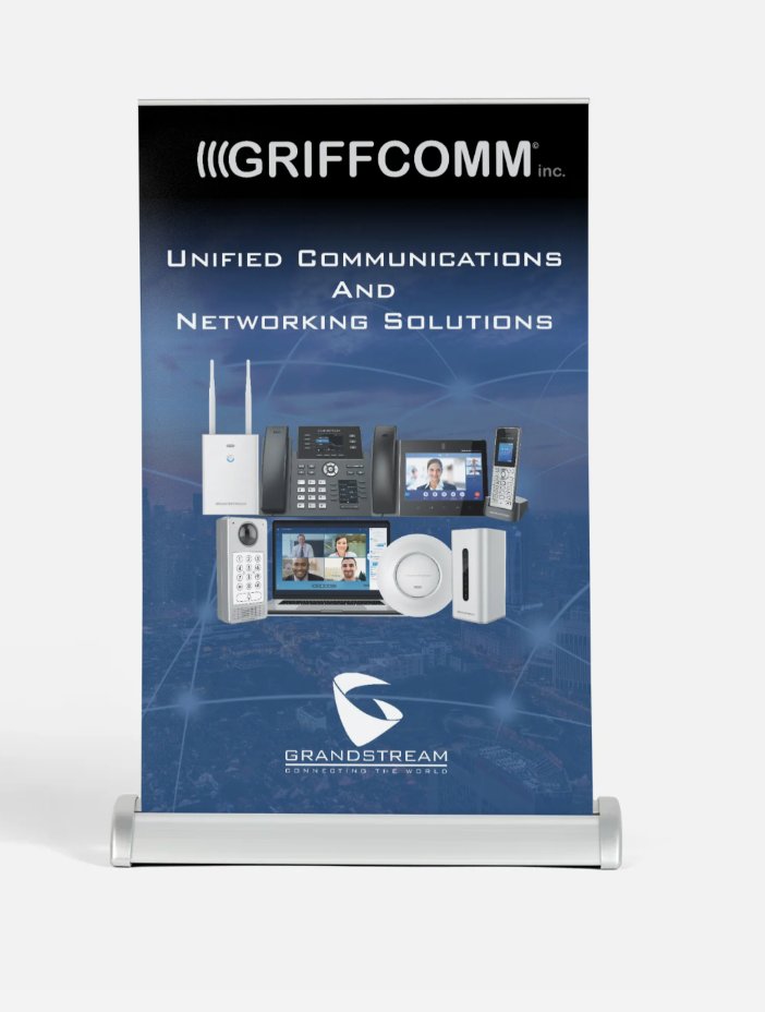 GRIFFCOMMca's tweet photo. New table top banner ordered, part of the Unified Communications systems we have, includes phones and mobile app integration. https://t.co/lXXVoNN1Kv
