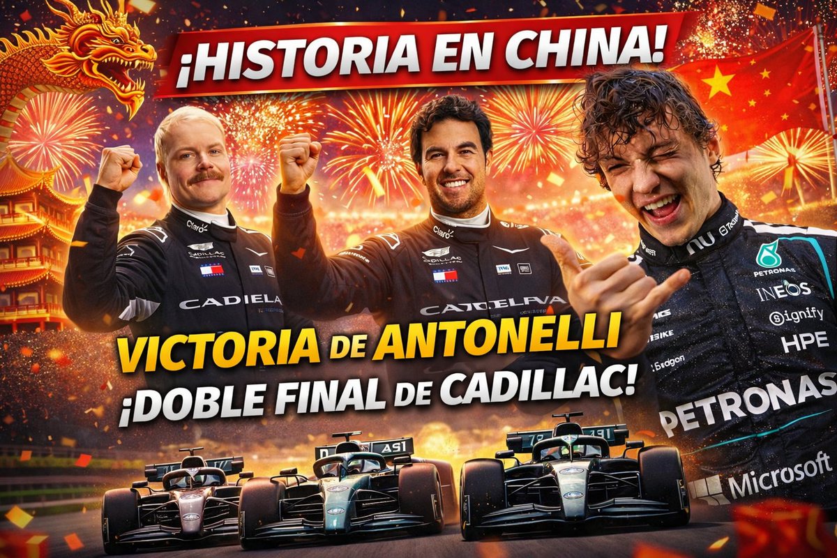 spfansapp's tweet photo. 🇨🇳 ¡Historia en el GP de China!

🏆 Kimi Antonelli gana su primera carrera en F1 y lidera el 1-2 de Mercedes.

💪 Mientras tanto, Cadillac logra terminar con ambos autos:
🔹 Bottas P13
🔹 Checo Pérez P15
Un resultado modesto, pero por delante de equipos como Aston Martin y McLaren en un fin de semana caótico.
El proyecto apenas empieza.

👉 Lee el análisis completo
https://t.co/DWiILUyBLk

#F1 #ChineseGP #Checo #CadillacF1