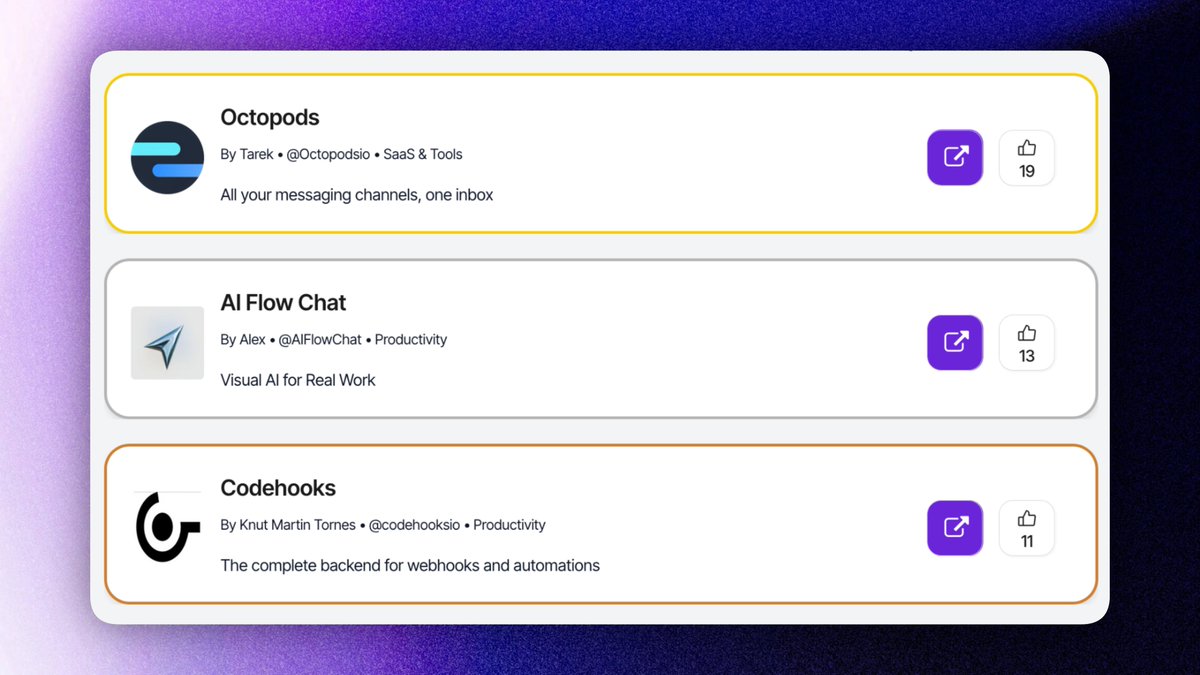 LaunchYourApp__'s tweet photo. Here's last week's podium:

9 Mar - 16 Mar

🥇 @Octopodsio 
🥈 @AIFlowChat 
🥉 @codehooksio 

Congratulations 🙌! Please DM @iamdemetrius_ for your DoFollow backlink. https://t.co/ing0A2fuTO