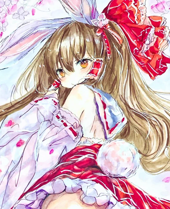 こちらの作品出品しました 宜しければご覧ください #イラスト #東方Project #博麗霊夢 #透明水彩 #ファンアート
