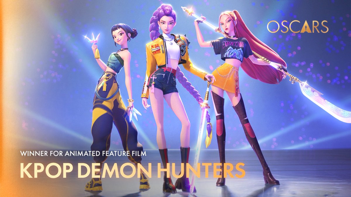 Idols by day. Hunters by night. Oscar winners tonight. KPOP DEMON HUNTERS secures the Oscar for Best Animated Feature Film! 🏆😉 Las Huntrix celebran, #KPopDemonHunters se lleva el premio a la mejor película animada!!! #Oscars #HBOMax