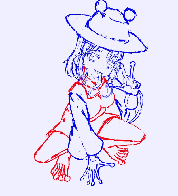 おはよーございます ミューカストード×諏訪子様 カエル感とコントラポスト気にして描き直したけどかなりいい感じでは