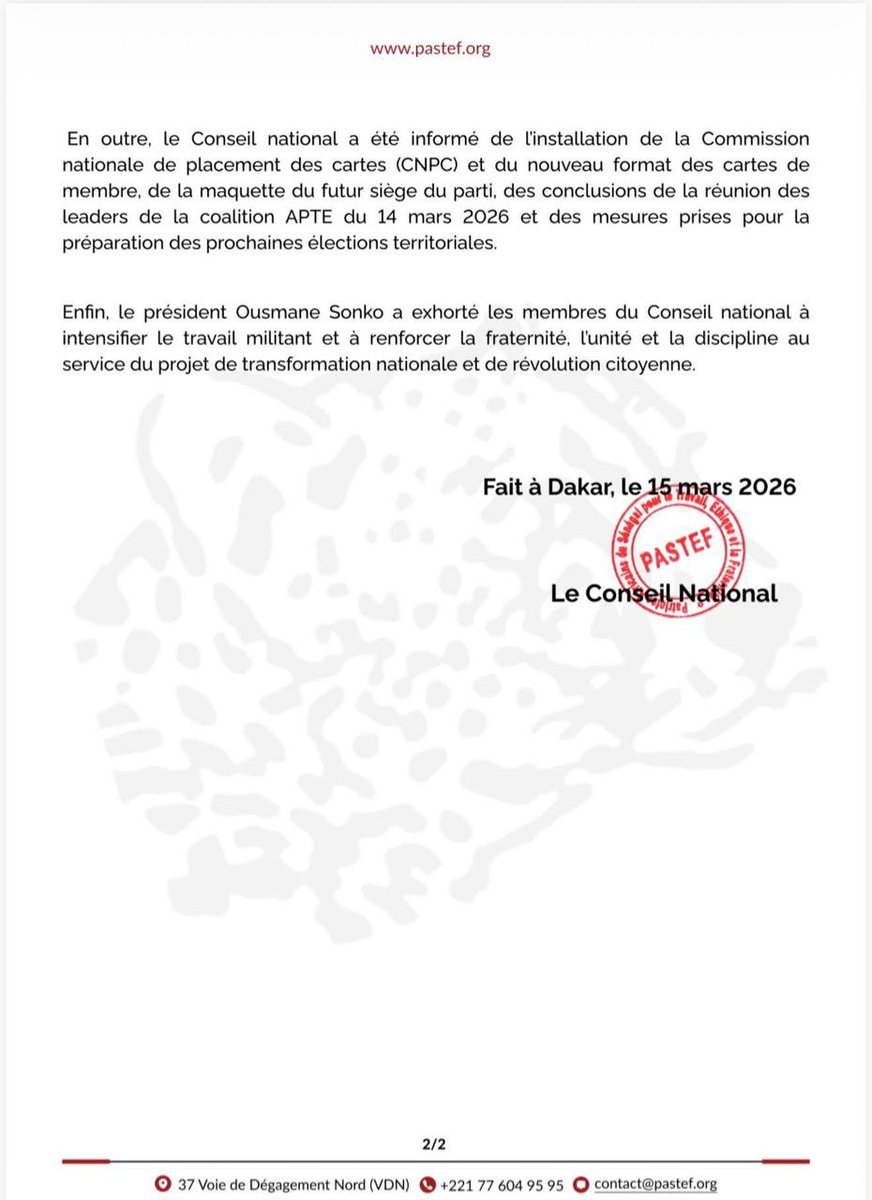 Le Projet Pastef tweet media