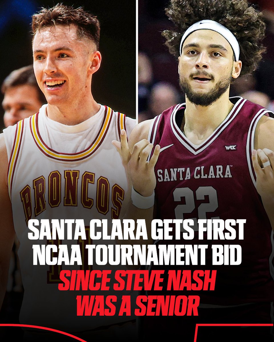 Santa Clara is back in the Big Dance for the first time in 30 years 👏 

Steve Nash was a senior on the team the last time the Broncos made the NCAA tournament (1996) 😯
