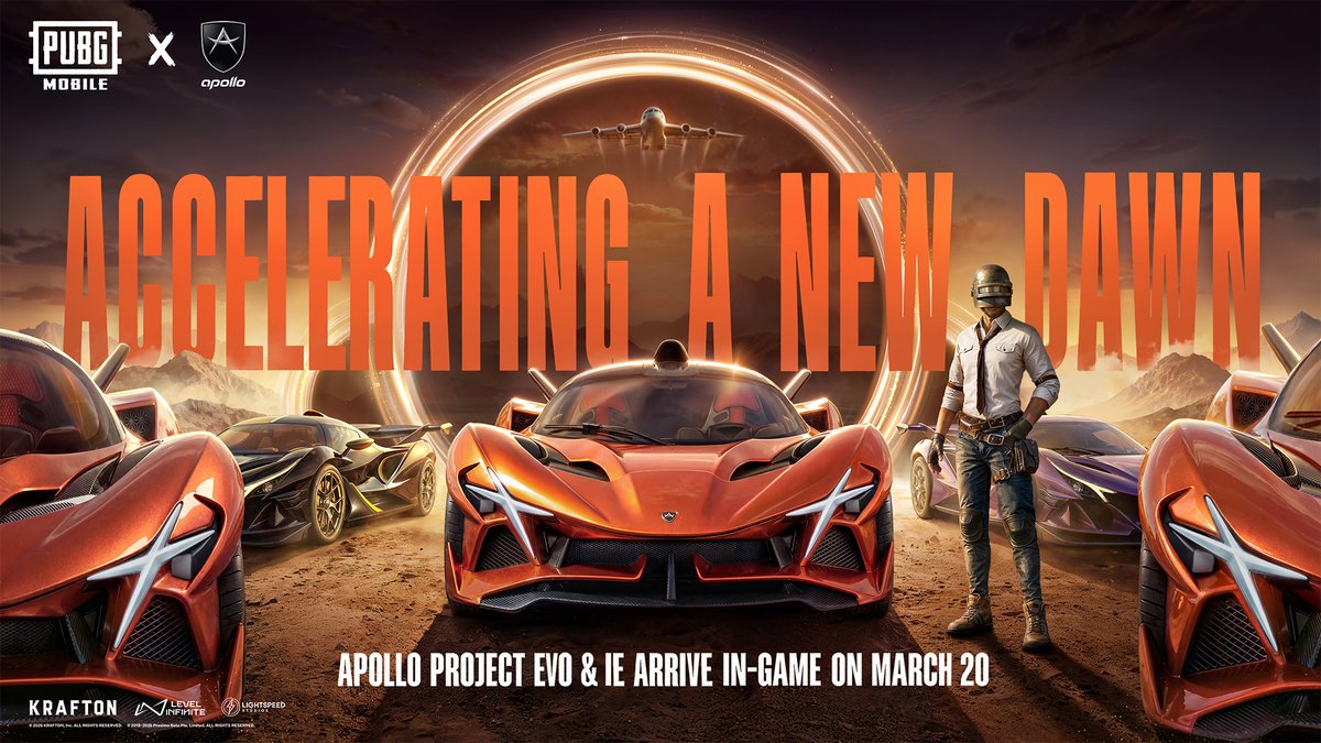PUBGMOBILE_NA_'s tweet photo. ⚡ Accelerating a new dawn. 

PUBG MOBILE x Apollo Automobil is bringing the Apollo Project EVO,the Apollo Intensa Emozione and exclusive items to the game from 03/20 – 05/10! @ApolloAutomobil 

📱 https://t.co/oDjntfkHCy

#PUBGMxApollo #ApolloAutomobil #ApolloIE #ApolloProjectEVO