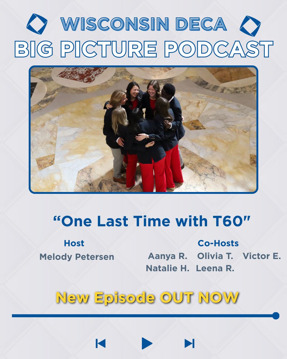 WI_DECA's tweet image. The March episode of the podcast is OUT now! Celebrate the past year of DECA with T60 for one last time, as they talk about memories, challenges, and much more from their term. #wideca #bigpicturepodcast #gotheextra