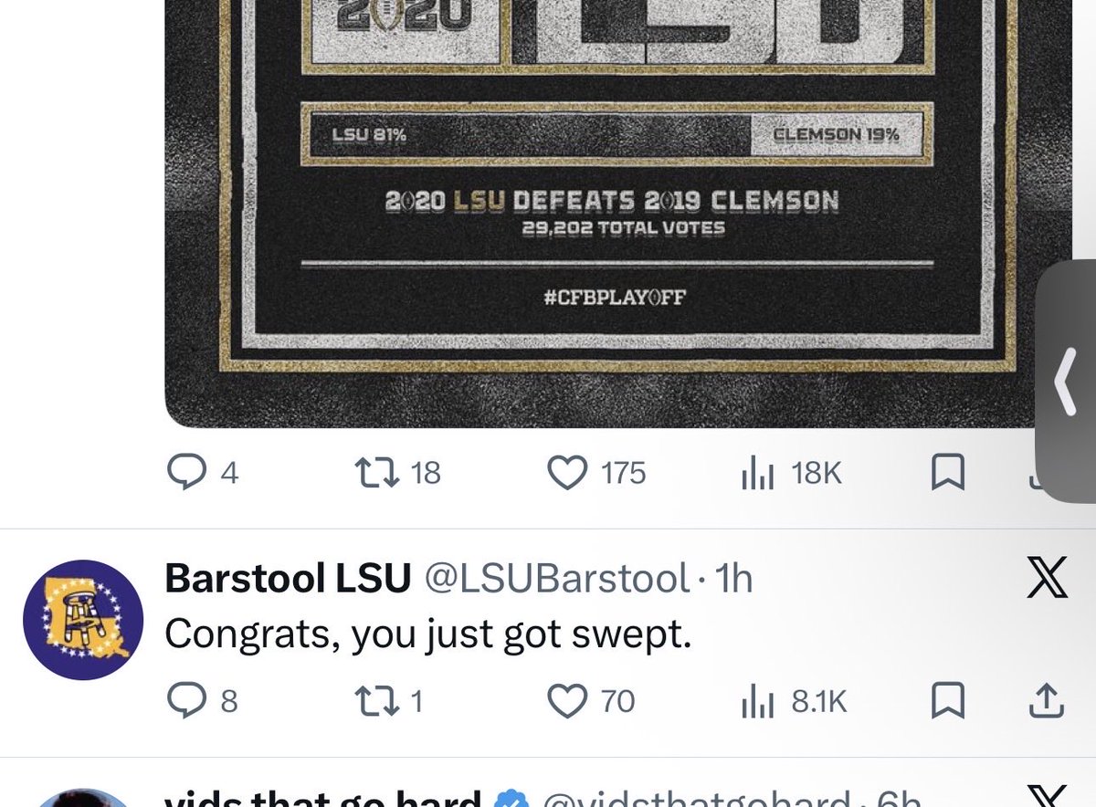 BootState's tweet photo. @LSUBarstool Weren’t you just talkin shit? https://t.co/f2JPCxoSX8