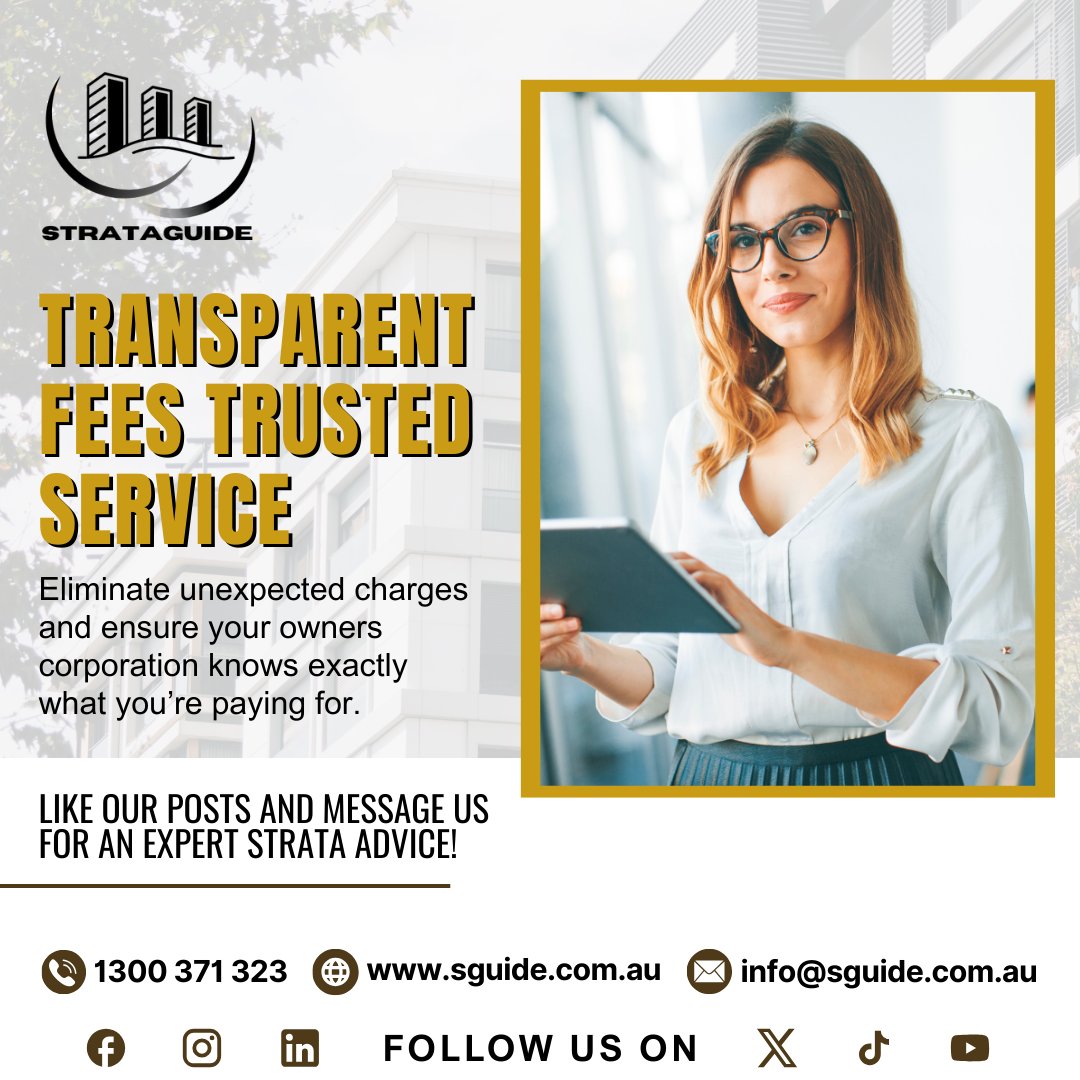 StrataGuide's tweet image. Transparent fees, trusted service. No surprises, your owners corporation knows exactly where every dollar goes. Clear costs = confident communities.

#StrataManagement #TrustedService #NoHiddenFees
