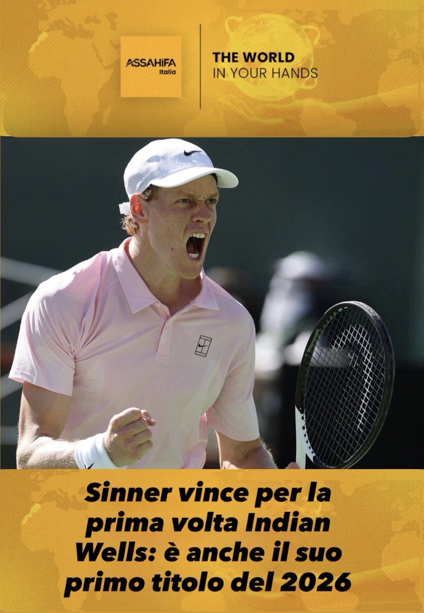 AssahifaItalia's tweet photo. #Sinner vince per la prima volta #Indian_Wells: è anche il suo primo titolo del 2026
#jannik_Sinner #tennes #Alcarràs https://t.co/5SMzJQqHbx