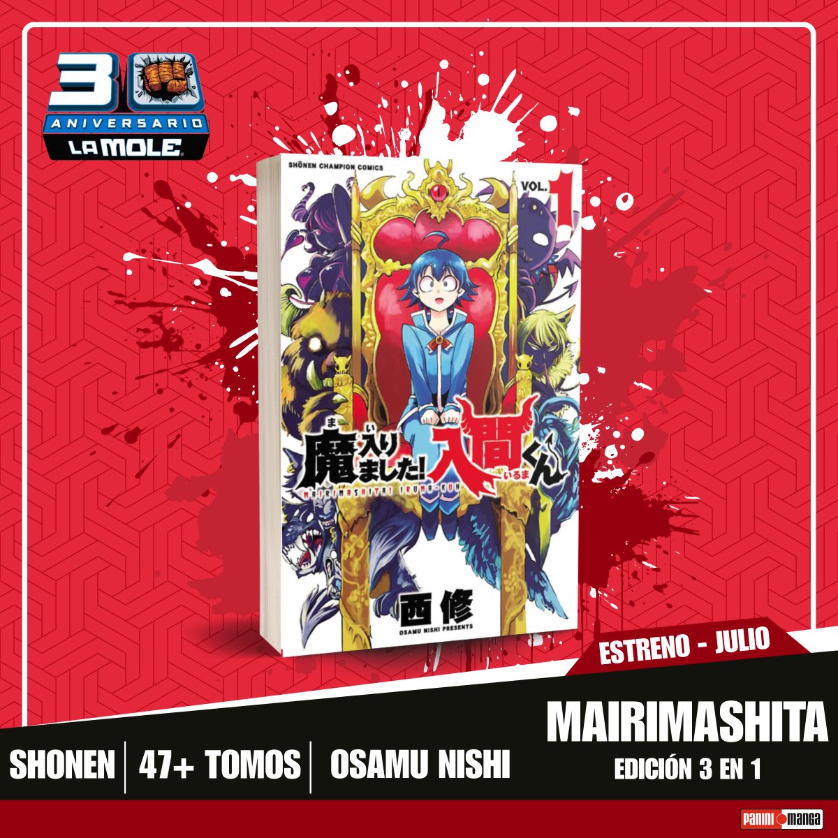 PaniniMangaMx's tweet photo. Mairimashita Iruma-kun!

Iruma asiste a la escuela demoníaca, el problema es que él está allí porque sus padres lo vendieron al demonio Sullivan. Debe ocultar su condición de humano, pero en ocasiones destaca demasiado.
¡Será en edición 3 en 1! https://t.co/9LMsRAfhq4