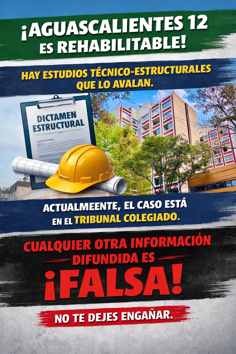 VecinosAgs12's tweet photo. Actualmente, el caso se encuentra en un #TribunalColegiado, por lo que el proceso debe respetarse.

La #desinformación no cambia los hechos.

Los #dictámenes estructurales existen y están sustentados técnicamente.

Cualquier otra información difundida es FALSA.

#Aguascalientes12 https://t.co/tDp0sUZYR0