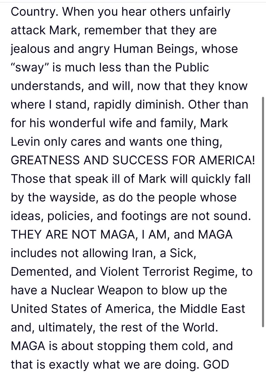 EYakoby's tweet photo. BREAKING: President Trump says that 
Mark Levin is being unfairly attacked by people with far less intellect and influence. https://t.co/Li2E8l9RC3