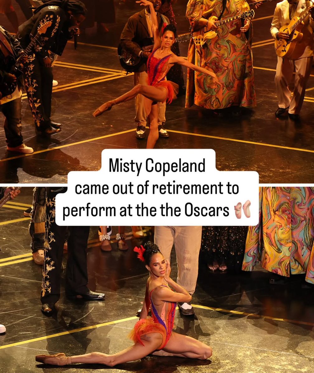 Misty Copeland on the Oscars Stage 🤩

The legendary ballerina returned to perform during a musical tribute tied to the film Sinners at the 2026 Oscars, months after retiring from the stage ✨