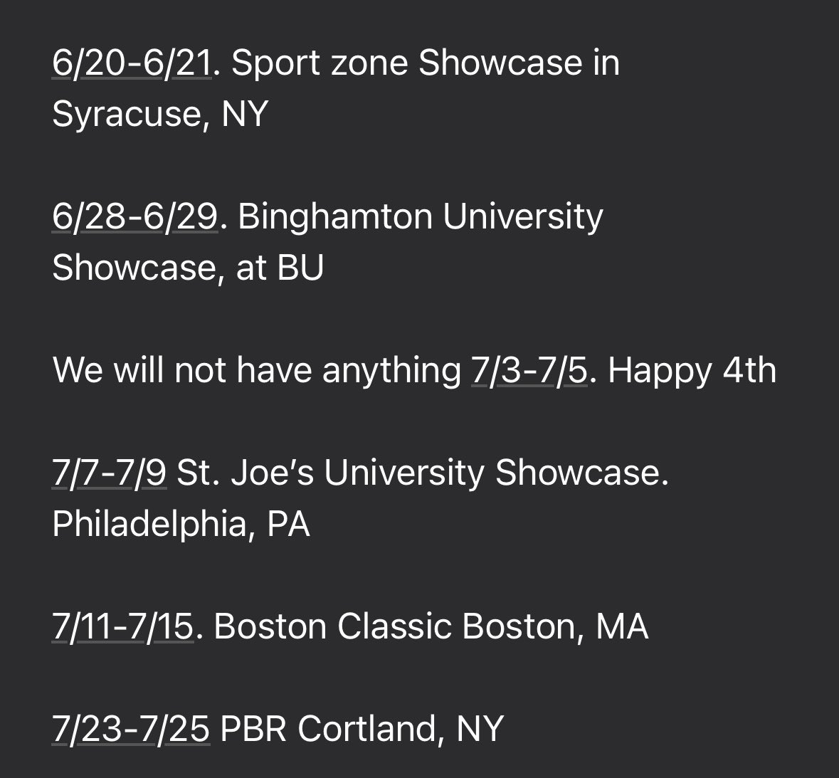ColinFimbres's tweet photo. Summer schedule! https://t.co/SwmPS6glOS