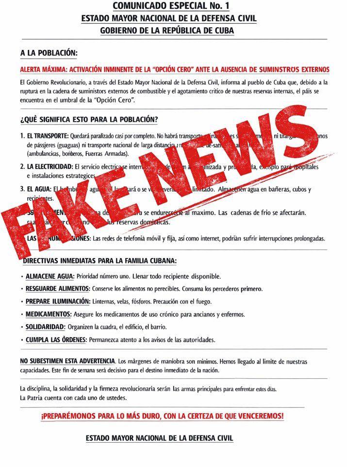 ariel_yovanis's tweet photo. No te dejes manipular por las #FakeNews.
Cuba desmiente supuesto "Comunicado Especial" sobre "Opción Cero"

@PartidoPCC @CNCTVGranma
@UJC_Granma https://t.co/V9Mi892cBM