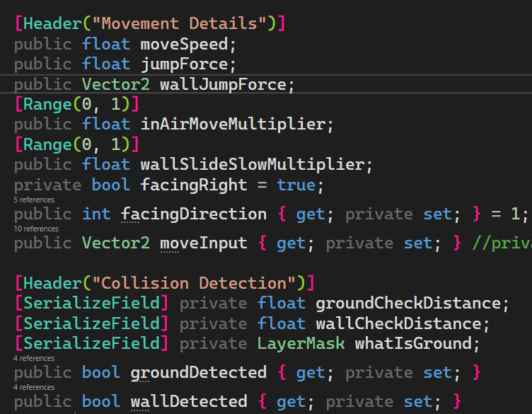 minothemini's tweet image. havent posted in a minute, i havent stopped, its just lots of the things im doing hard to show proof and screenshots. but after state machine was finished everything was a lot easier. rn i have basic movement jumping, and now wall sliding and wall jumping #unity #indedev #CSharp