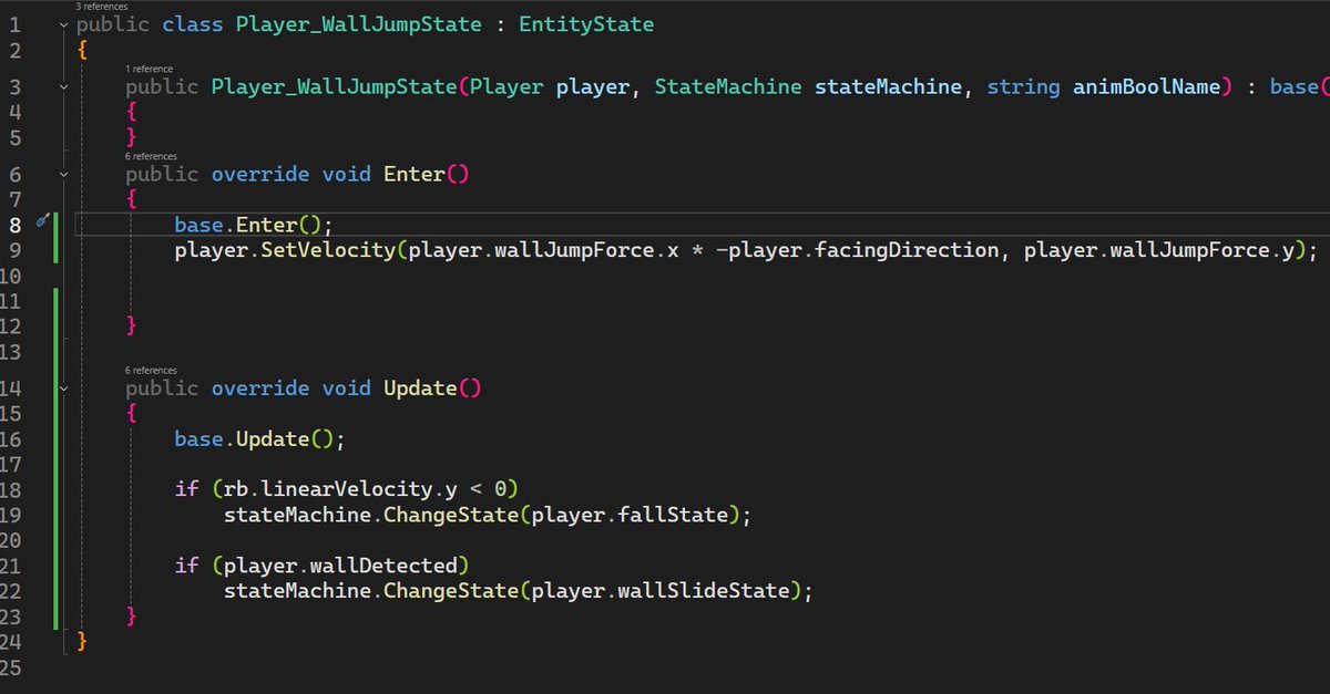 minothemini's tweet image. havent posted in a minute, i havent stopped, its just lots of the things im doing hard to show proof and screenshots. but after state machine was finished everything was a lot easier. rn i have basic movement jumping, and now wall sliding and wall jumping #unity #indedev #CSharp