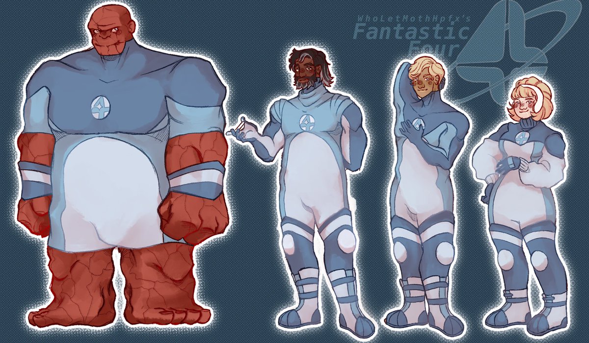 I lost my old fantastic four designs fanart so i FINALLY redrew my designs for them when they first got their powers to them in canons current day