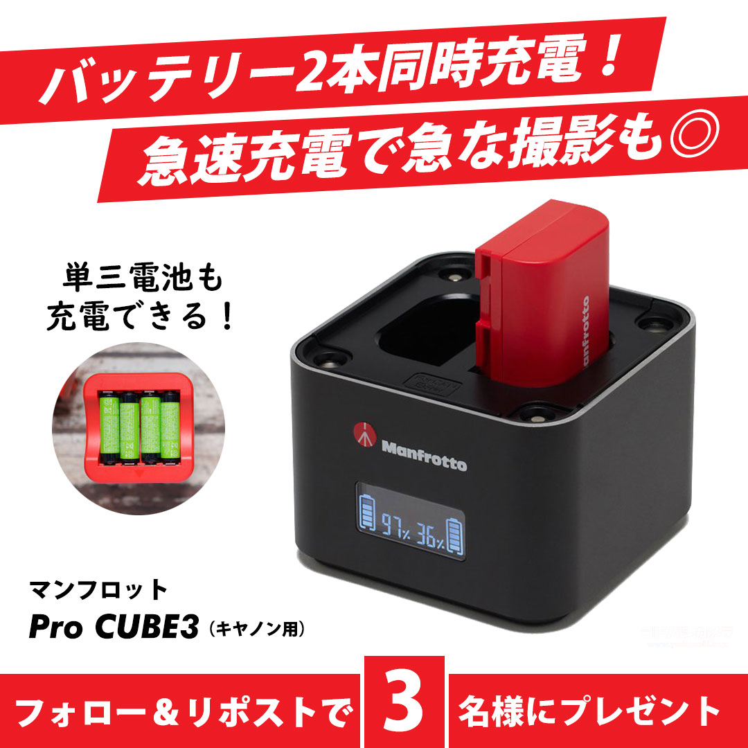 ／
バッテリー2本同時充電❗️
＼

急速充電にも対応した
マンフロットのバッテリー充電器
Pro CUBE3 ツインチャージャー

付属プレートを使えば
単3電池も充電可能‼️

キヤノン用を
3名様にプレゼント🎁
➡️yodobashi.com/product/100000…

👉<a href="/Yodobashi_Video/">ヨドバシ＠映像機材専門</a>＆<a href="/Yodobashi_X/">ヨドバシカメラ【公式】</a>をフォロー＆リポスト
👉3/22まで‼️