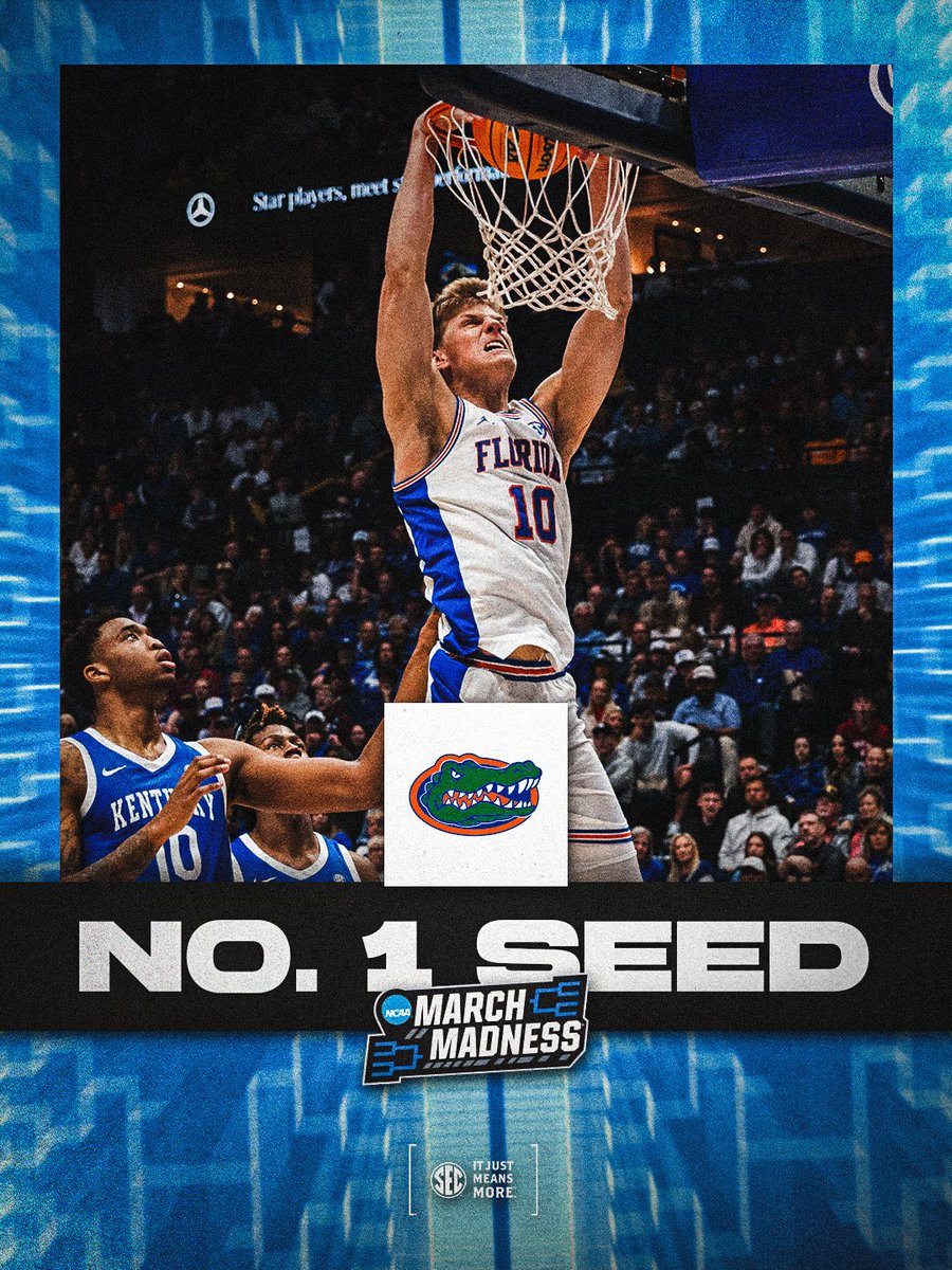 SEC's tweet image. 📍NO. 1 SEED  

First Round 
No. 1 @GatorsMBK vs. No. 16 LEHIGH/PVAMU
Fri., March 20 • St. Louis, MO (South Region)

@MarchMadnessMBB x #ItJustMeansMore