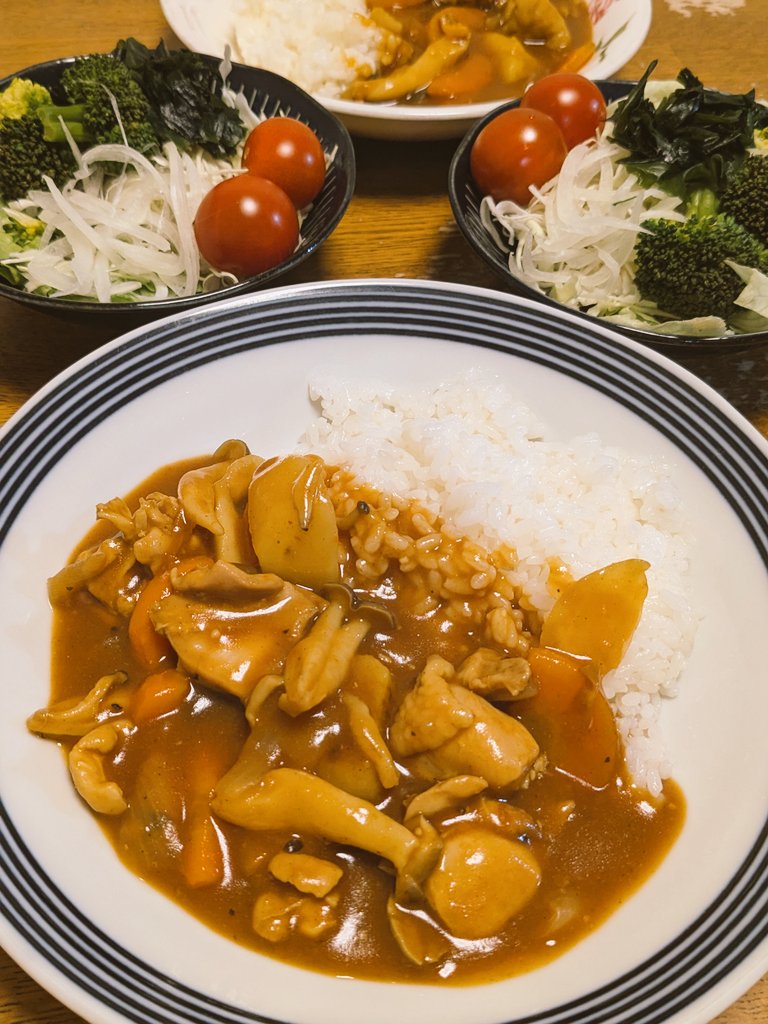 mican0836's tweet photo. おはようございます☀
昨日の晩ご飯は、カレーでした🍛
本当はシチューにする気だったのに、ルーを入れる段階で、ないことが判明😱
最近うっかりが多い〜😭
最近に限ったことじゃないか😂 https://t.co/OwAHssyPLz