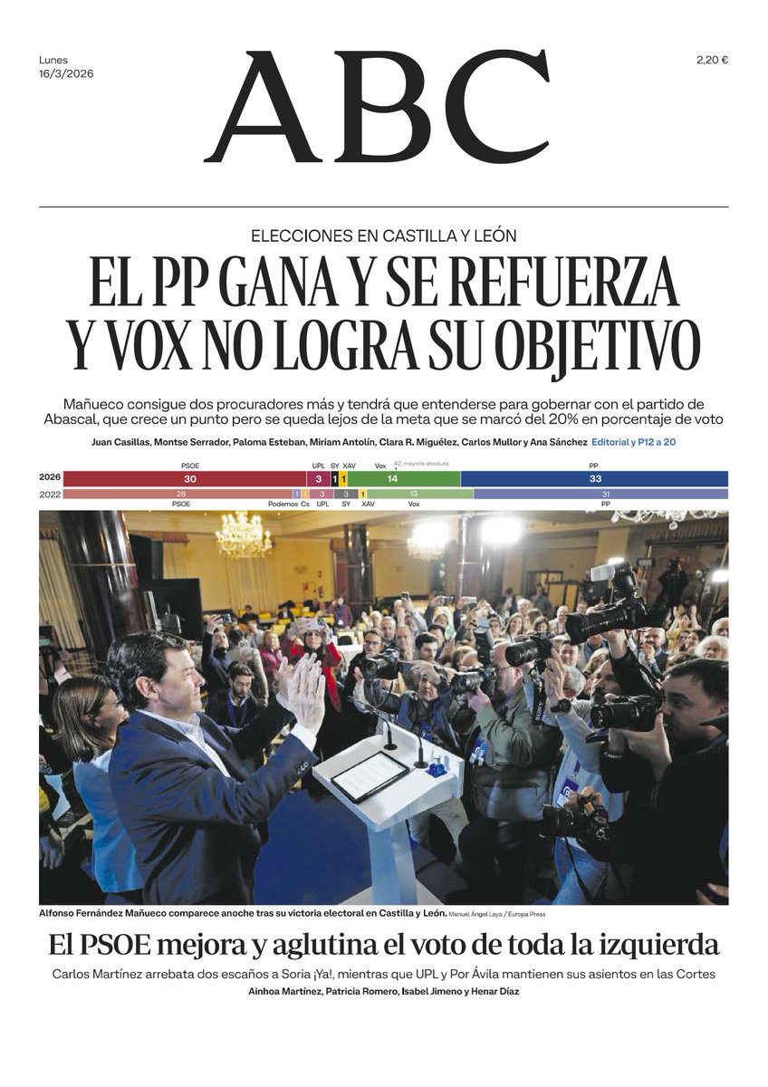 abc_es's tweet photo. 📰La portada y la Dos de ABC. Pronto, en
@abckioskoymas
#Portadas #PortadaABC https://t.co/u8i42F6pQK