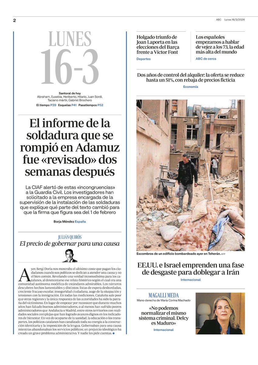 abc_es's tweet photo. 📰La portada y la Dos de ABC. Pronto, en
@abckioskoymas
#Portadas #PortadaABC https://t.co/u8i42F6pQK