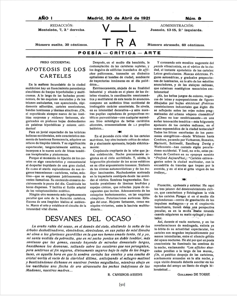 Pendola_RR's tweet image. #SabíasQue
“Apoteosis de los carteles”, de Guillermo de Torre, fue publicado en el número 9 de 𝘜𝘭𝘵𝘳𝘢 (30 de abril de 1921).