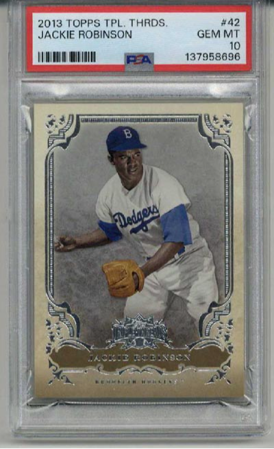 CollectingAll's tweet image. 2013 TOPPS TRIPLE THREADS #42 JACKIE ROBINSON CARD BROOKLYN DODGERS PSA 10 RARE: $250 👉 Sell to us collectingall.app 👈 #JackieRobinson #BrooklynDodgers #ToppsCards #PSA10 #BaseballCards