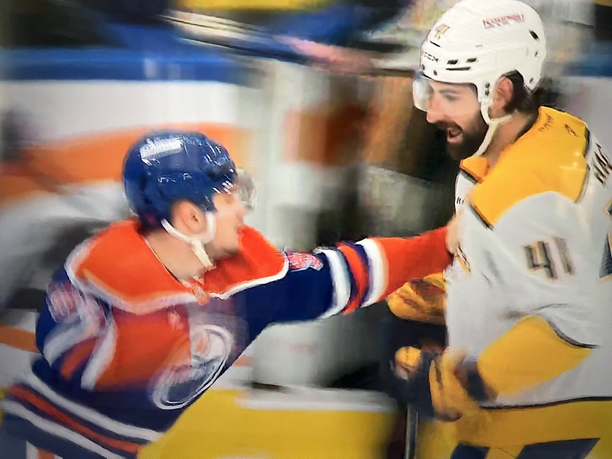 seanpangs's tweet photo. Vasily Podkolzin gives up four inches and 55 pounds to Nic Hague and doesn’t hesitate for a second to drop the gloves. 

How can you not like this guy. What a gamer. https://t.co/ShUWmGntdu